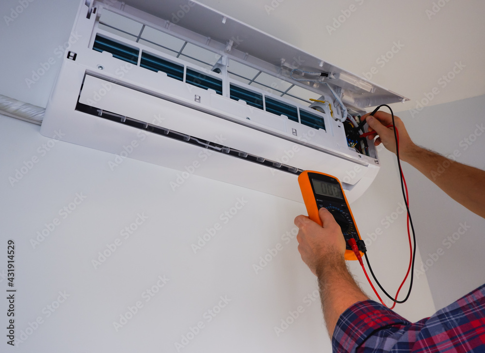 Air conditioner repair and maintenance. The engineer of the service organization carries out maintenance of the indoor unit of the air conditioner. Cleaning the filters. Ventilation repair. Air conditioner repair and maintenance. The engineer of the service organization carries out maintenance of the indoor unit of the air conditioner. Cleaning the filters. Ventilation repair.