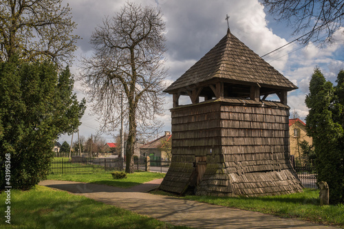Obraz na płótnie Wooden belfry in Sobikow near Gora Kalwaria, Masovia, Poland w salonie