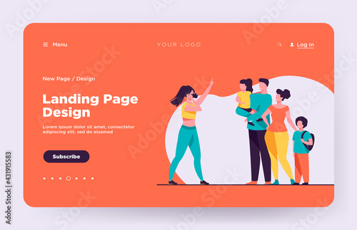 Woman taking photo of happy family. Kid, house, parent flat vector illustration. Happiness and togetherness concept for banner, website design or landing web page