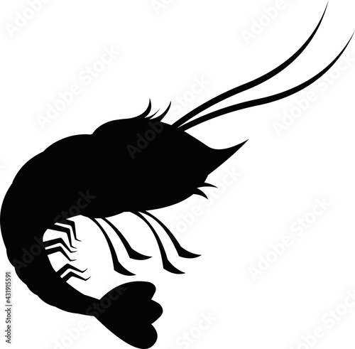 Vector illustration of black silhouette of a shrimp