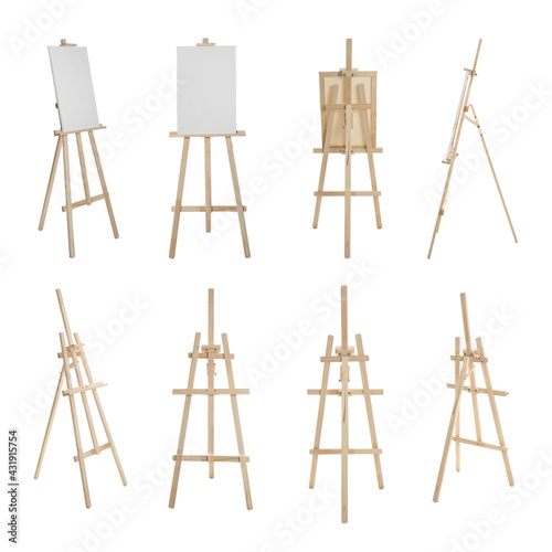 Canvas-taulu Set with wooden easels on white background
