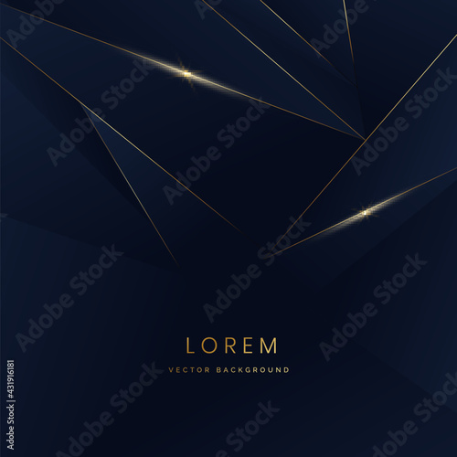 Abstract dark blue luxury background with golden line diagonal.
