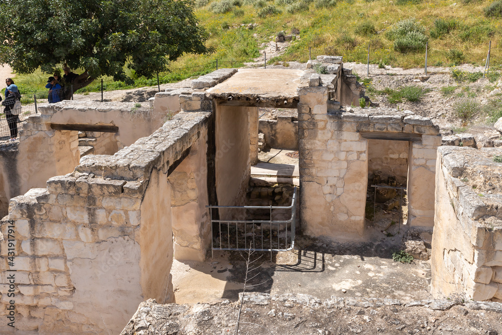The elevated mound with views of the Judean plains and the excavated remains of an ancient biblical city in Beit Guvrin, near Kiryat Gat, in Israel The elevated mound with views of the Judean plains and the excavated remains of an ancient biblical city in Beit Guvrin, near Kiryat Gat, in Israel
