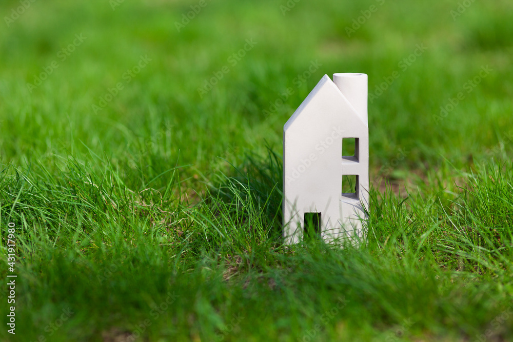 Small house in the grass. Ecological housing, care for the environment. Small house in the grass. Ecological housing, care for the environment.