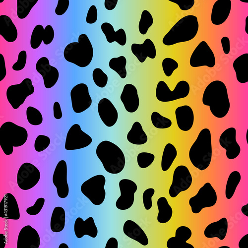 Rainbow leopard vector seamless pattern. Neon gradient