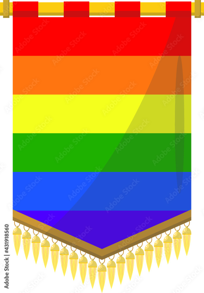 Vector illustration of a lgbt flag hanging from a golden pole on a ...