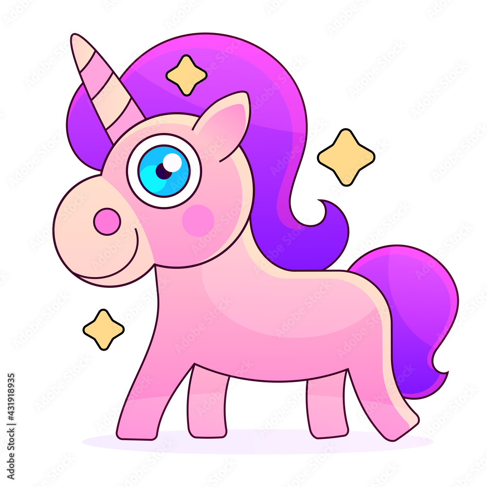 Naklejka premium Cute cartoon unicorn greeting card with inscription You are magic. Vector