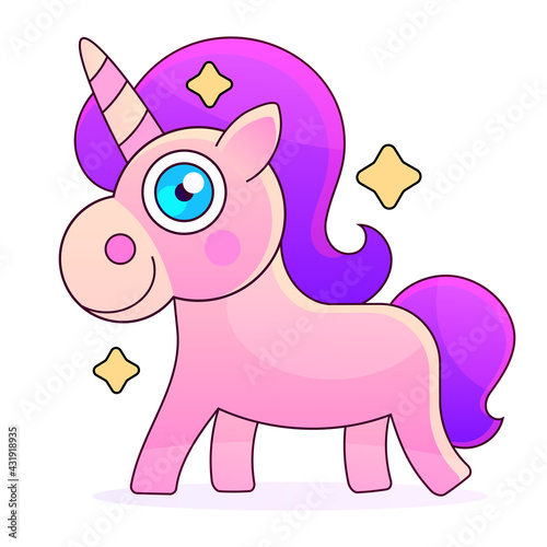 Cute cartoon unicorn greeting card with inscription You are magic. Vector