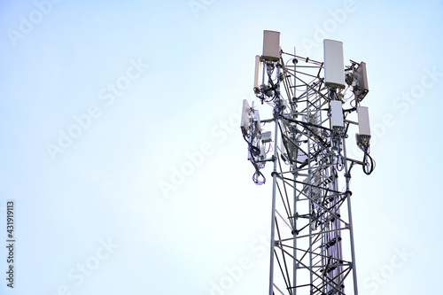 Fototapeta tower antennas Telecommunication cell phone, radio transmitters of cellular 5g 4