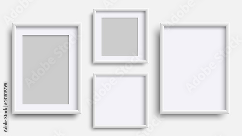 Photo Frames isolated on white, realistic square white frames mockup, vector set