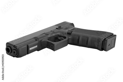 a black pistol depicted on a white background