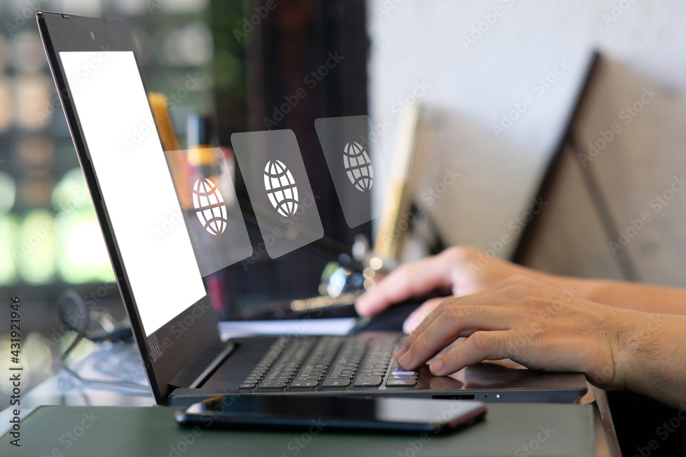 Person using on laptop computer and management digital data concept Person using on laptop computer and management digital data concept