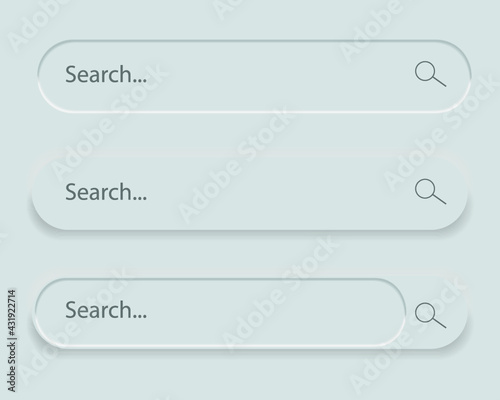 Set of White Search bar. Neomorphism design elements, UI components. 3d rendering