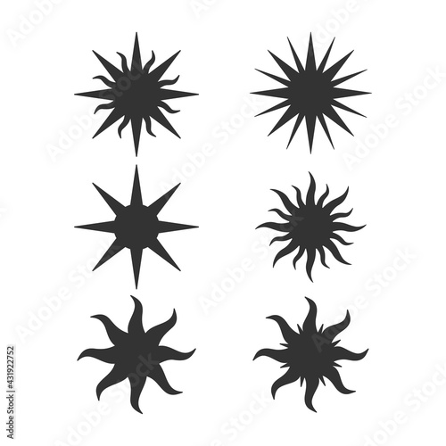 Set of abstract black sun silhouettes.