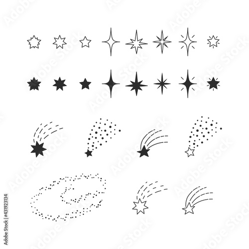 Set of stars, comets, galaxy. © ninafedorova