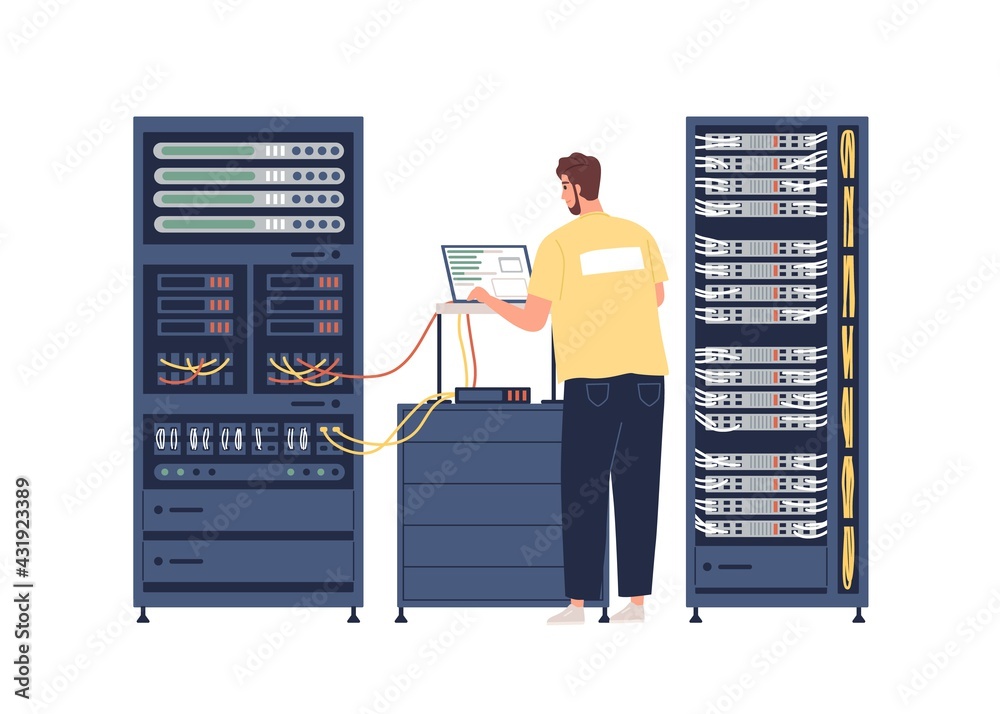 Sysadmin repairing and adjusting network connection. System ...