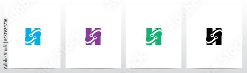 Nodes Orbitting Letter Logo Design H