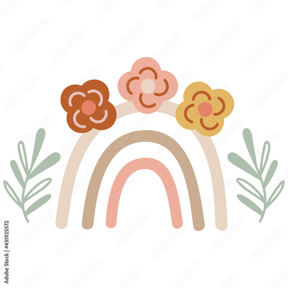 Obraz premium Boho rainbow element with florals. Vector illustration