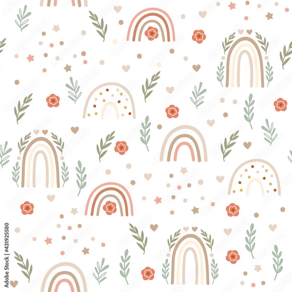 Children Seamless pattern design with with rainbows and florals. Vector illustration. Children Seamless pattern design with with rainbows and florals. Vector illustration.