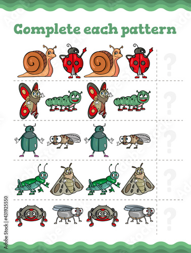 Complete the pattern Educational game for children. Cartoon. Vector illustration