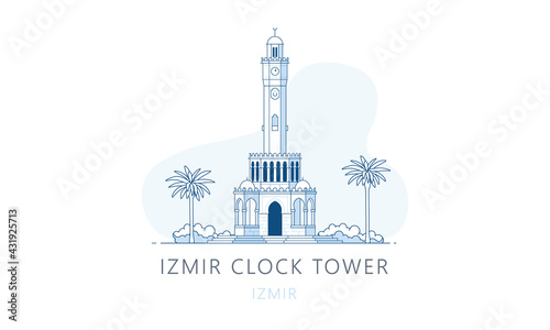 Izmir Clock Tower. The famous landmark of Izmir, tourists attraction place, skyline vector illustration, line graphics for web pages, mobile apps and polygraphy.