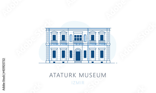 Ataturk museum, Izmir. The famous landmark of Izmir, tourists attraction place, skyline vector illustration, line graphics for web pages, mobile apps and polygraphy.