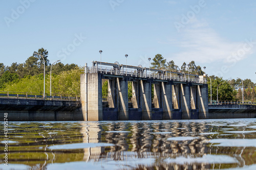 Virtical rising sluice gates of the dam in Cecebre Coruna Spain