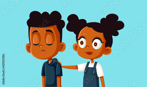 Little Sister Comforting Her Brother Vector Illustration