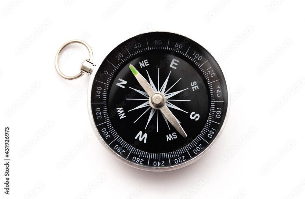 Compass close-up isolated on white background.