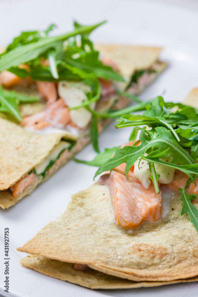 quesadilla with salmon and arugula quesadilla with salmon and arugula