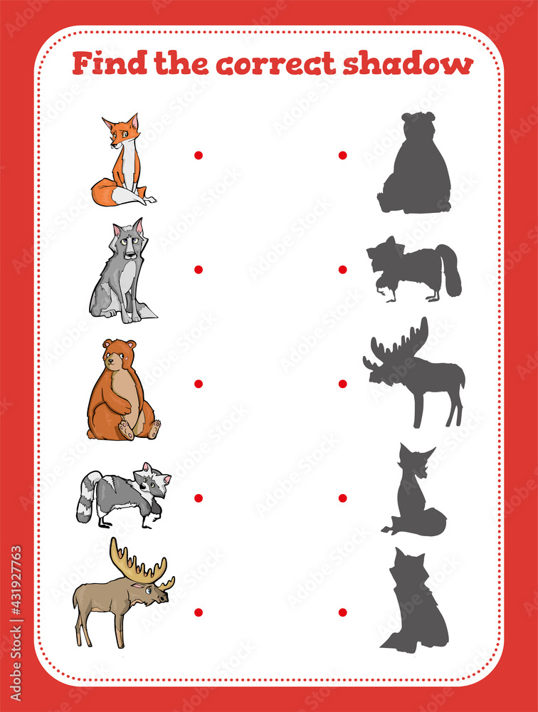 Fototapeta premium Find the correct shadow. Educational game for children. Cartoon