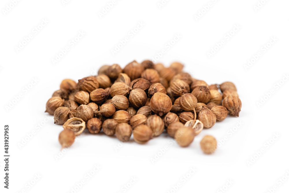coriander seeds macro, isolated on white background coriander seeds macro, isolated on white background