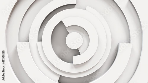 3D animation of moving circles. Animated minimalistic background.  3D looped animation of moving circles, white without textures. Animated minimalistic background with circles. 
