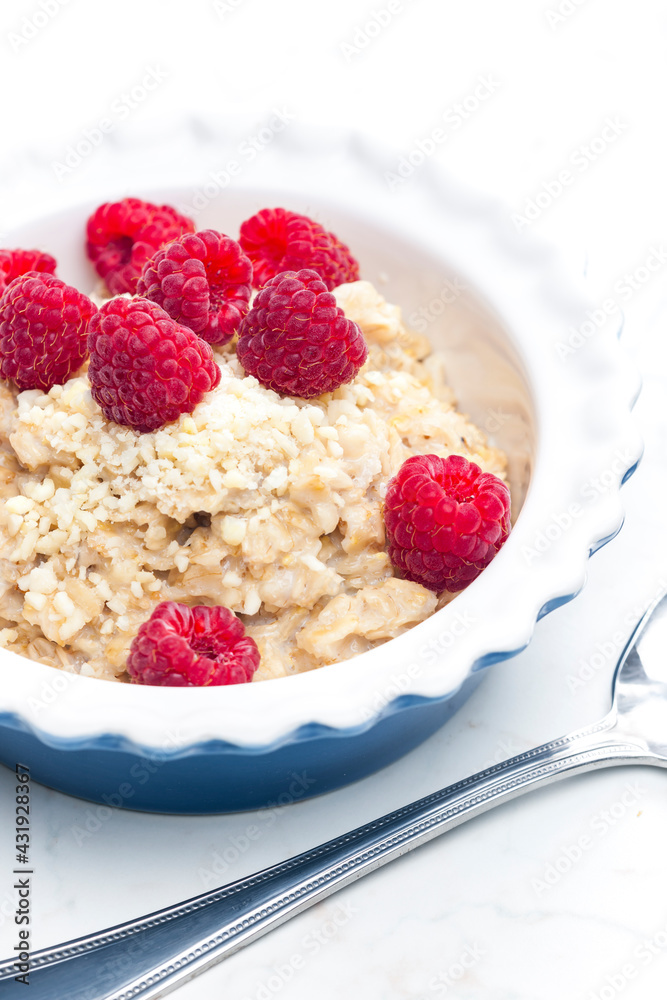 still life of porridge with raspberries still life of porridge with raspberries