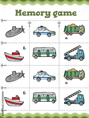 Memory game. Educational game for children. Cartoon . Vector illustration