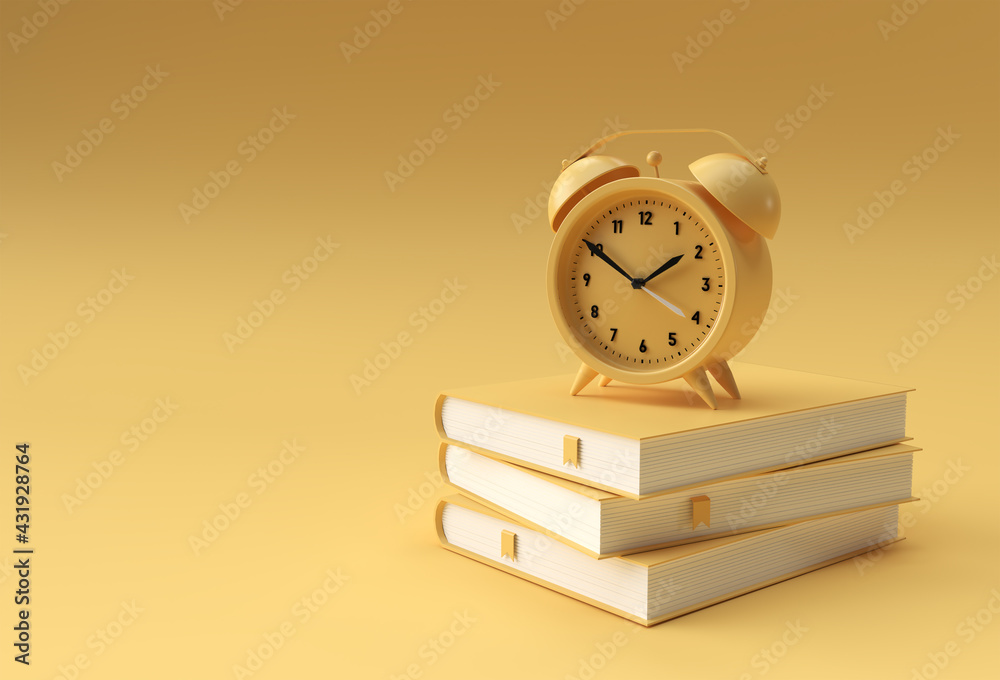 3D Render Clock with books in minimal style Illustration. 3D Render Clock with books in minimal style Illustration.