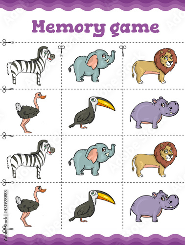 Memory game. Educational game for children. Cartoon . Vector illustration