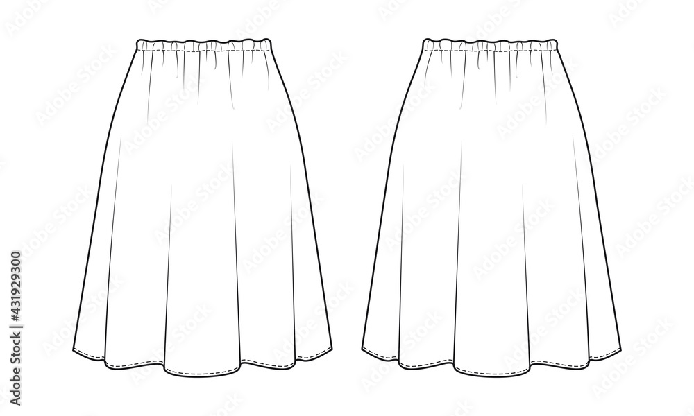 Fashion technical drawing of skirt. Fashion technical drawing of skirt.