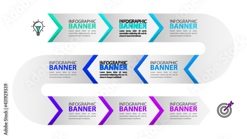 Infographic design template. Timeline concept with 9 steps