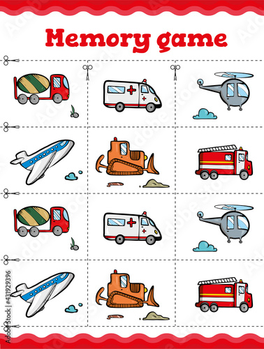 Memory game. Educational game for children. Cartoon . Vector illustration