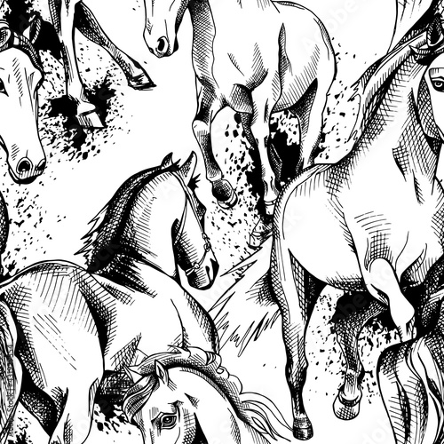 Seamless pattern with the image of a horses. Vector illustration.