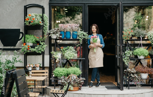 Startup, small business, eco restaurant outdoor and modern rustic flower shop photo