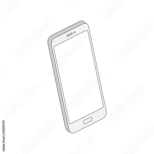 Isometric line smartphone. 3d mobile phone with empty screen. Digital technology outline concept. Vector isolated on white