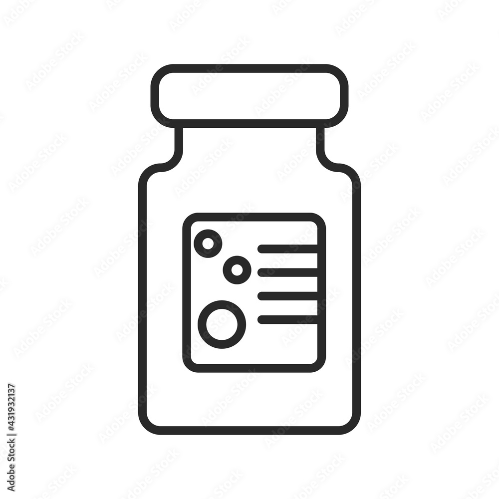 Pill bottle thin line icon. Vaccine concept vial Black outline or line art. Vector illustration. Pill bottle thin line icon. Vaccine concept vial Black outline or line art. Vector illustration.