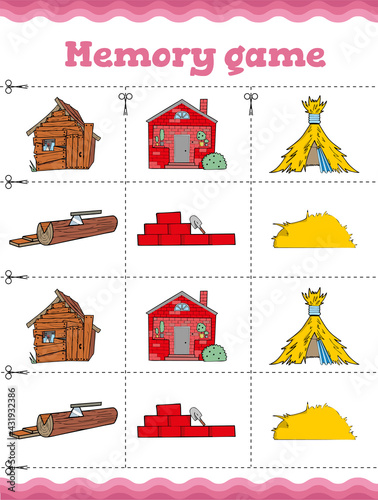 Memory game. Educational game for children. Cartoon . Vector illustration