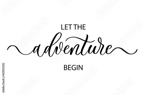Let the adventure begin - Cute hand drawn nursery poster with lettering in scandinavian style.