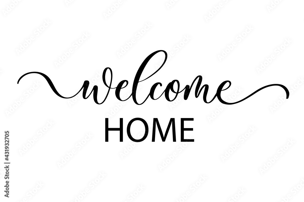 Welcome home - Cute hand drawn nursery poster with lettering in scandinavian style.