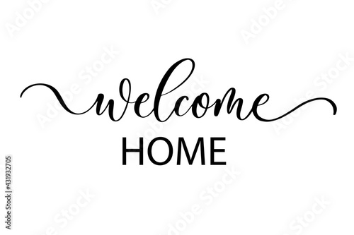 Welcome home - Cute hand drawn nursery poster with lettering in scandinavian style.