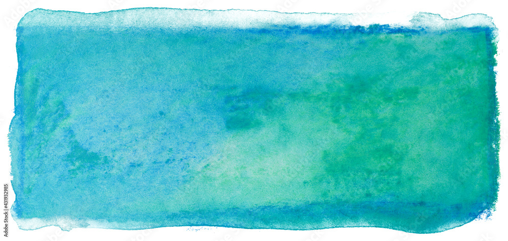 Watercolor stain rectangle background green blue - obrazy, fototapety, plakaty 