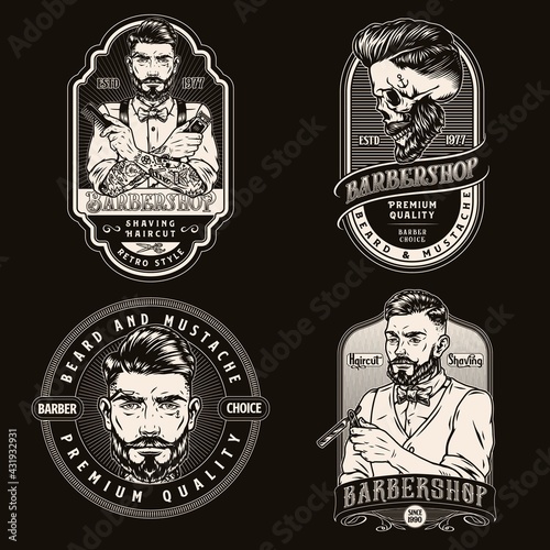 Barbershop vintage monochrome labels